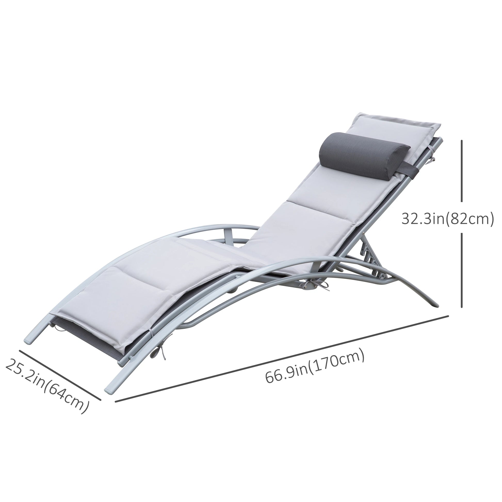 Reclining Chaise Lounge with Cushion, Padded Pillow, Grey Lounger Chairs at Gallery Canada
