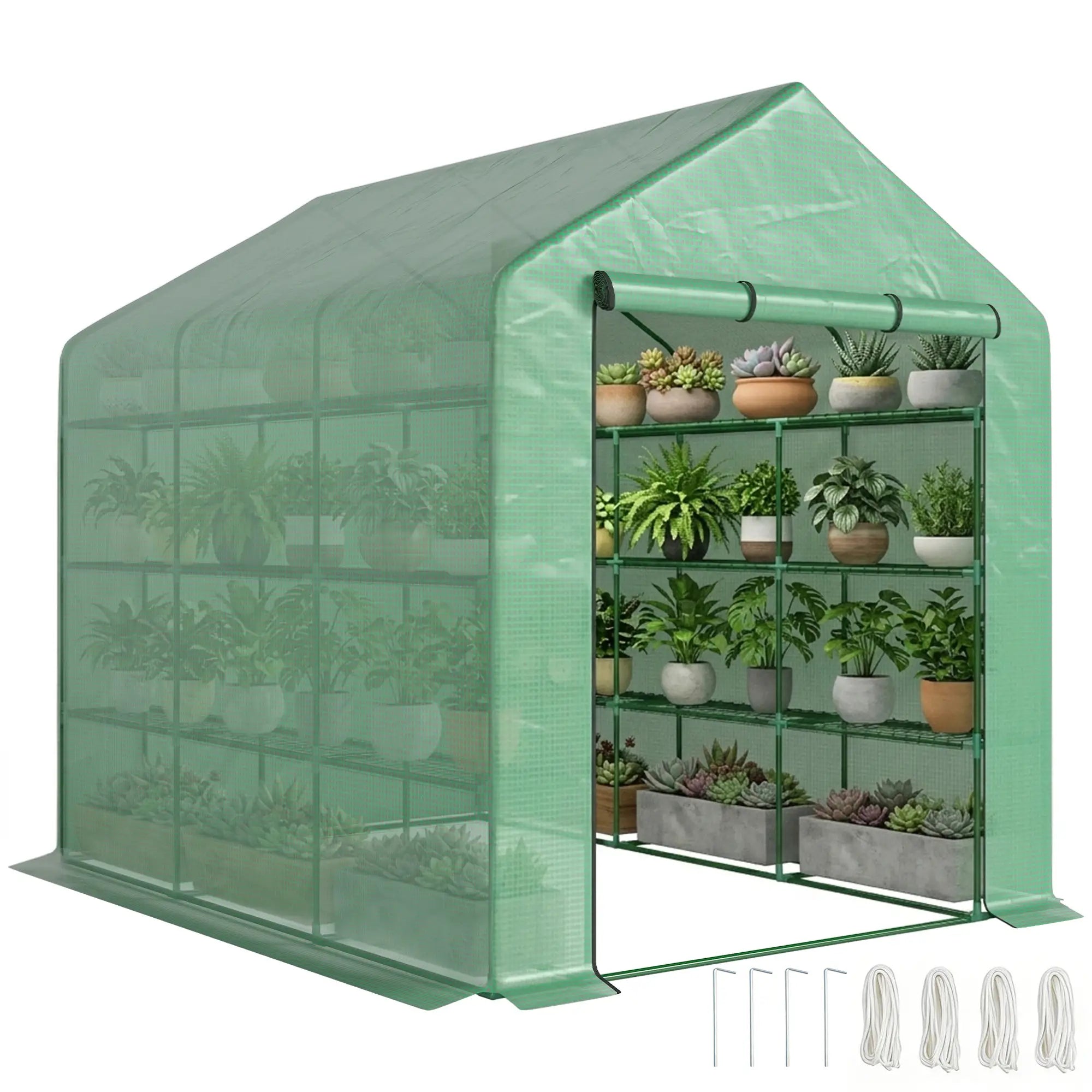 8' x 6' x 7' Portable Walk-In Greenhouse, 18 Shelves, Water/UV Resistant Cover, Roll Up Door Walk In Greenhouses Green at Gallery Canada