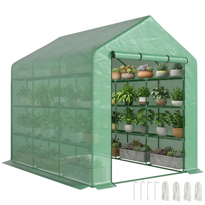 8' x 6' x 7' Portable Walk-In Greenhouse, 18 Shelves, Water/UV Resistant Cover, Roll Up Door Walk In Greenhouses Green at Gallery Canada