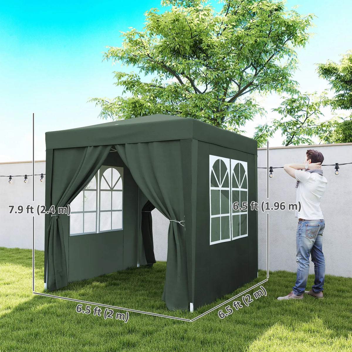 6.6'x6.6' Pop Up Canopy Tent, Instant Sun Shelter, Dark Green