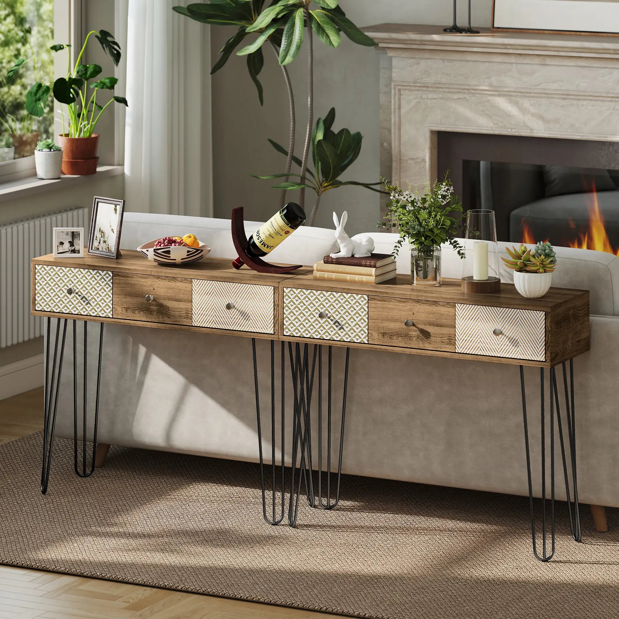 Narrow Console Table with Drawers, 35
