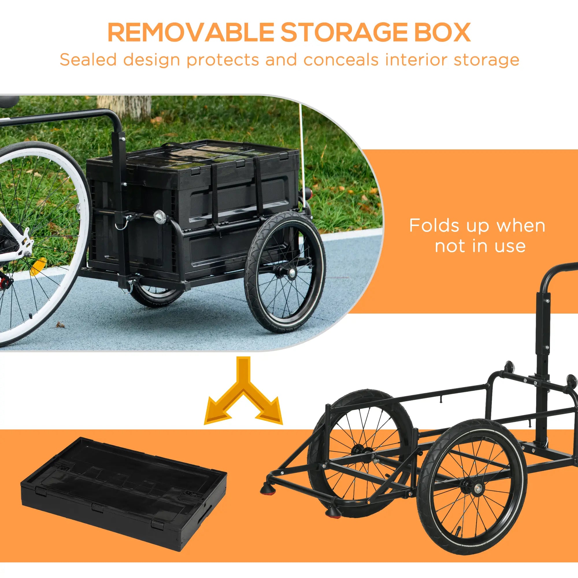 Steel Bike Trailer, Foldable Storage Box, Safe Reflectors, Max Load 88LBS, Black Bike Cargo Trailers at Gallery Canada