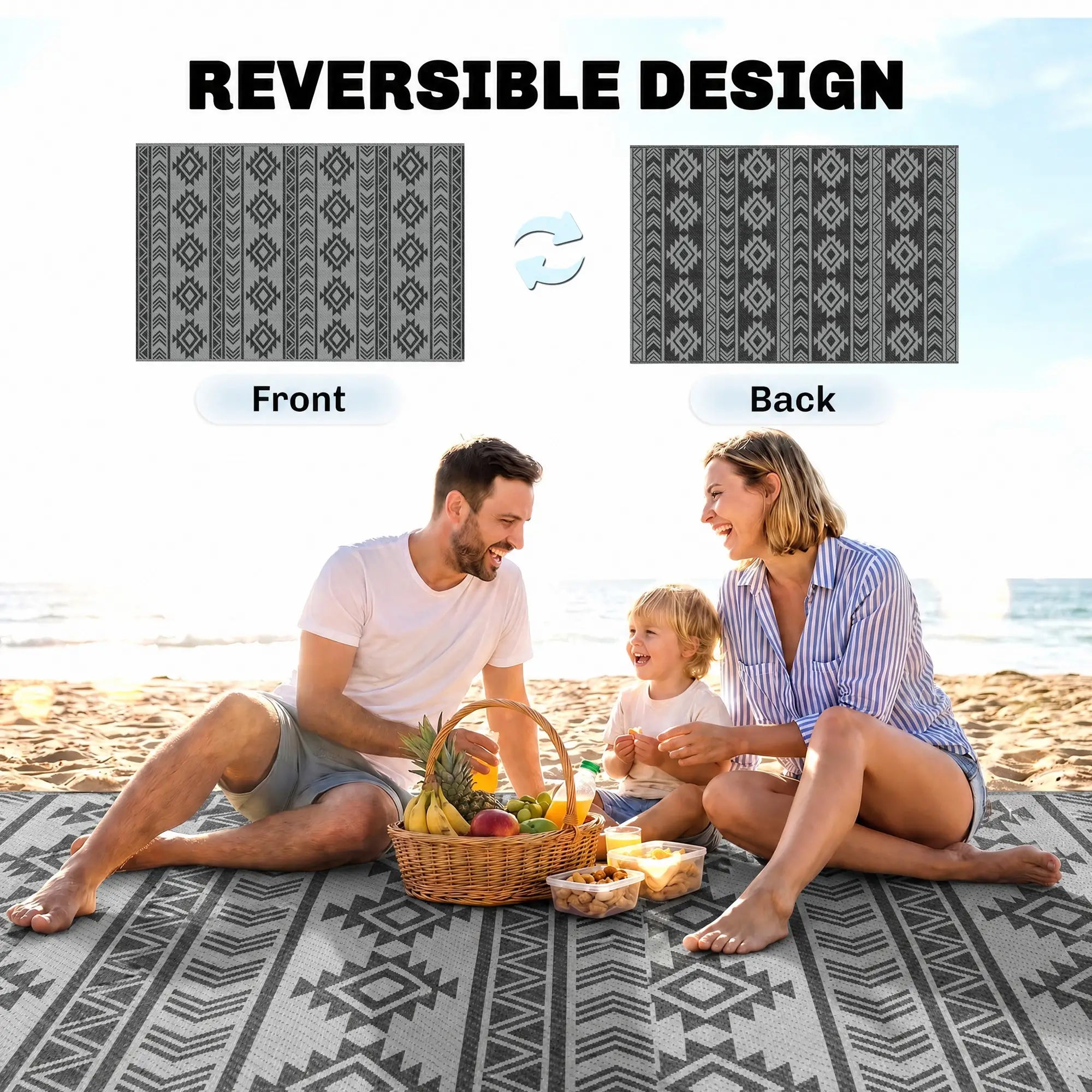 Reversible Outdoor RV Rug, Patio Mat, 6' x 9', Black & Grey Garden Decor at Gallery Canada
