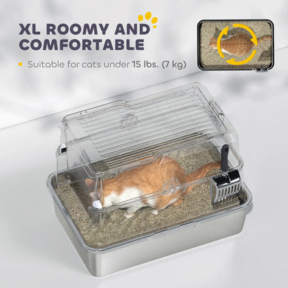 XL Stainless Steel Cat Litter Box, Flip Top, Scoop, Easy Clean Cat Litter Box Enclosures at Gallery Canada