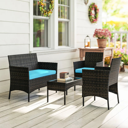 Wicker Outdoor Patio Furniture Set, 4 Pieces, Turquoise Patio Furniture Sets at Gallery Canada