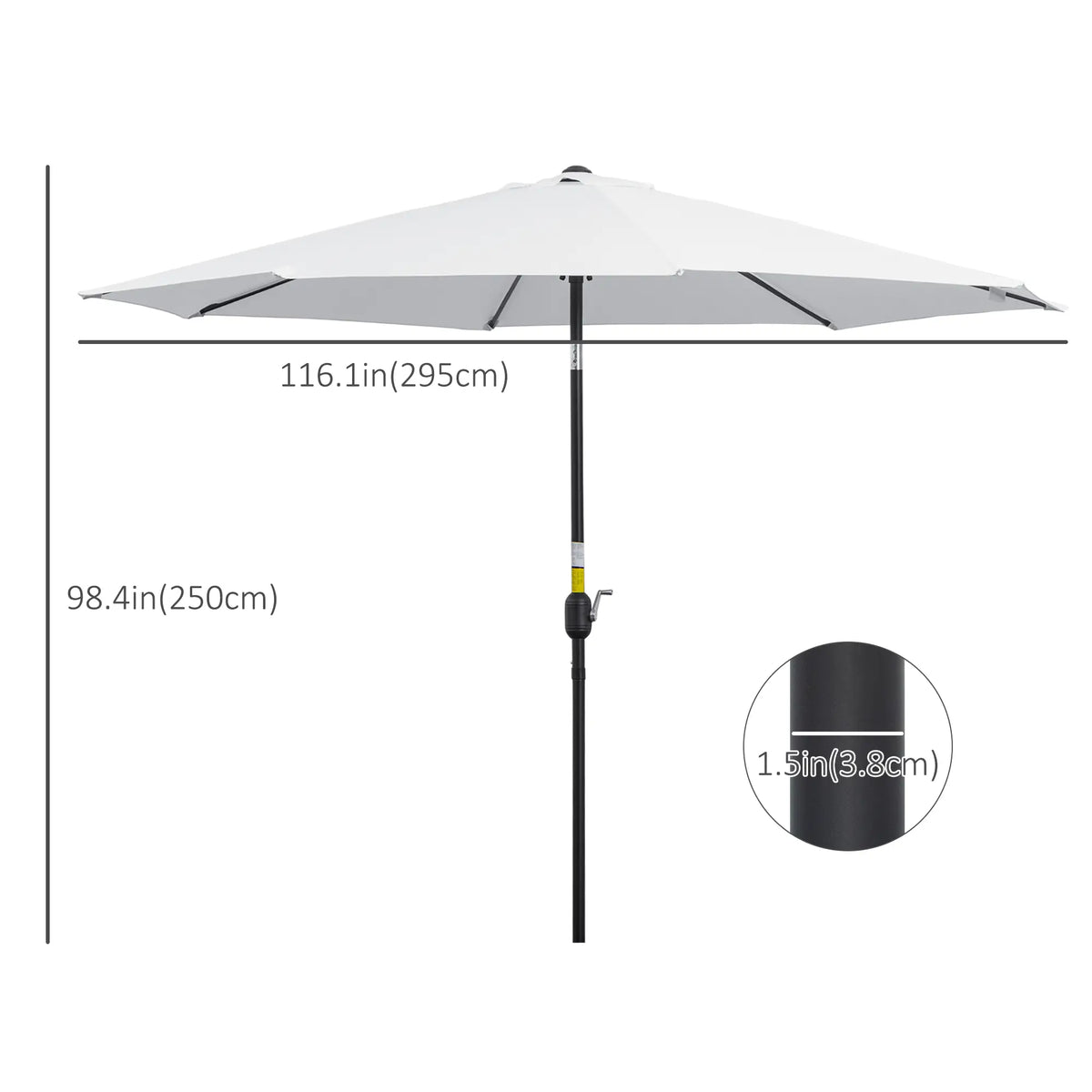 10' x 8' Round Patio Umbrella, Crank Handle, Tilt, White