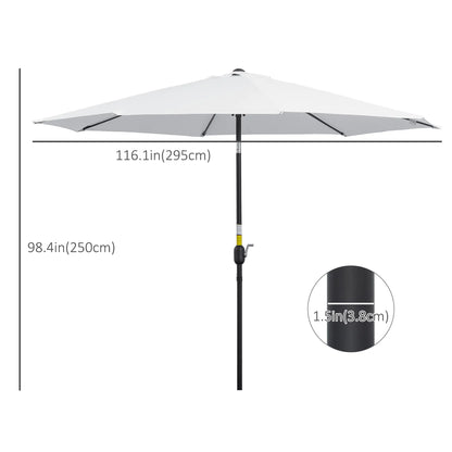 10' x 8' Round Patio Umbrella, Crank Handle, Tilt, White