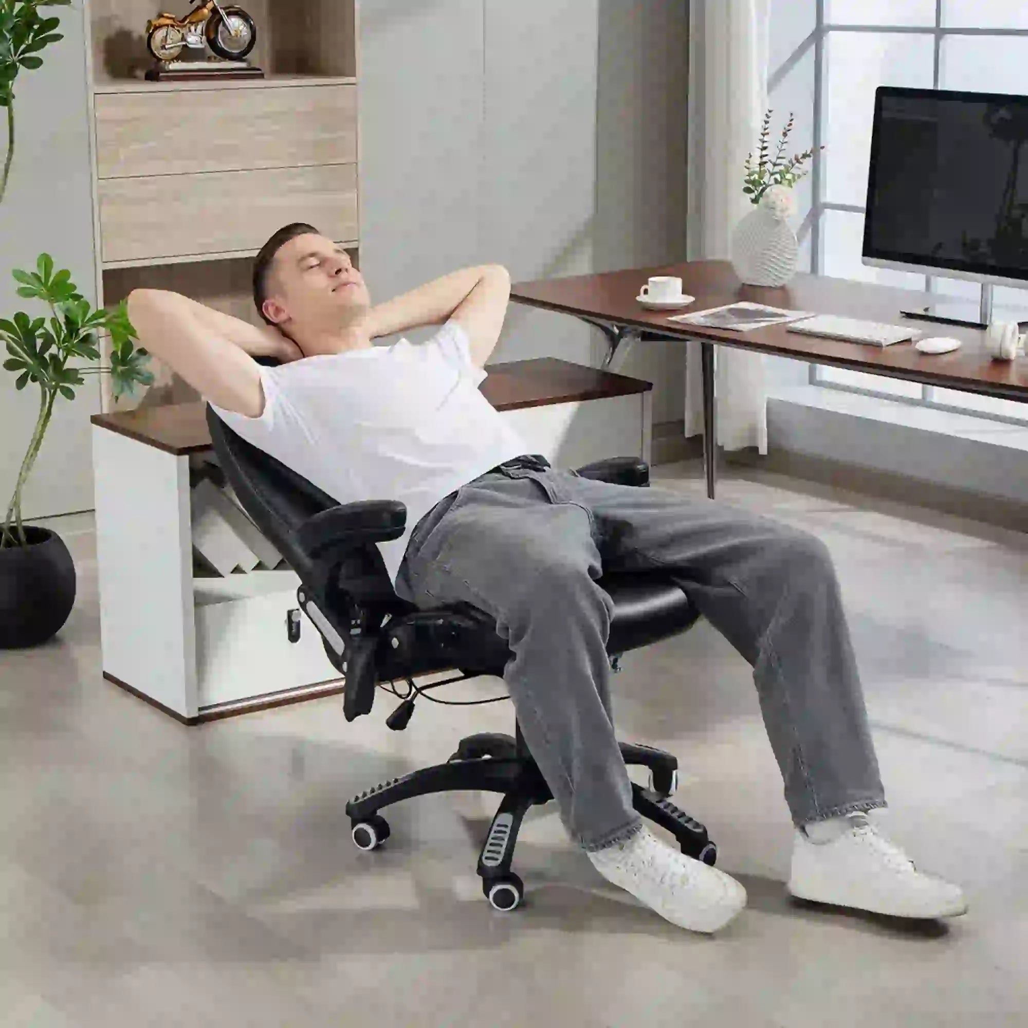 Reclining Massage Office Chair, High Back, Swivel Wheels, Black Office Chairs at Gallery Canada
