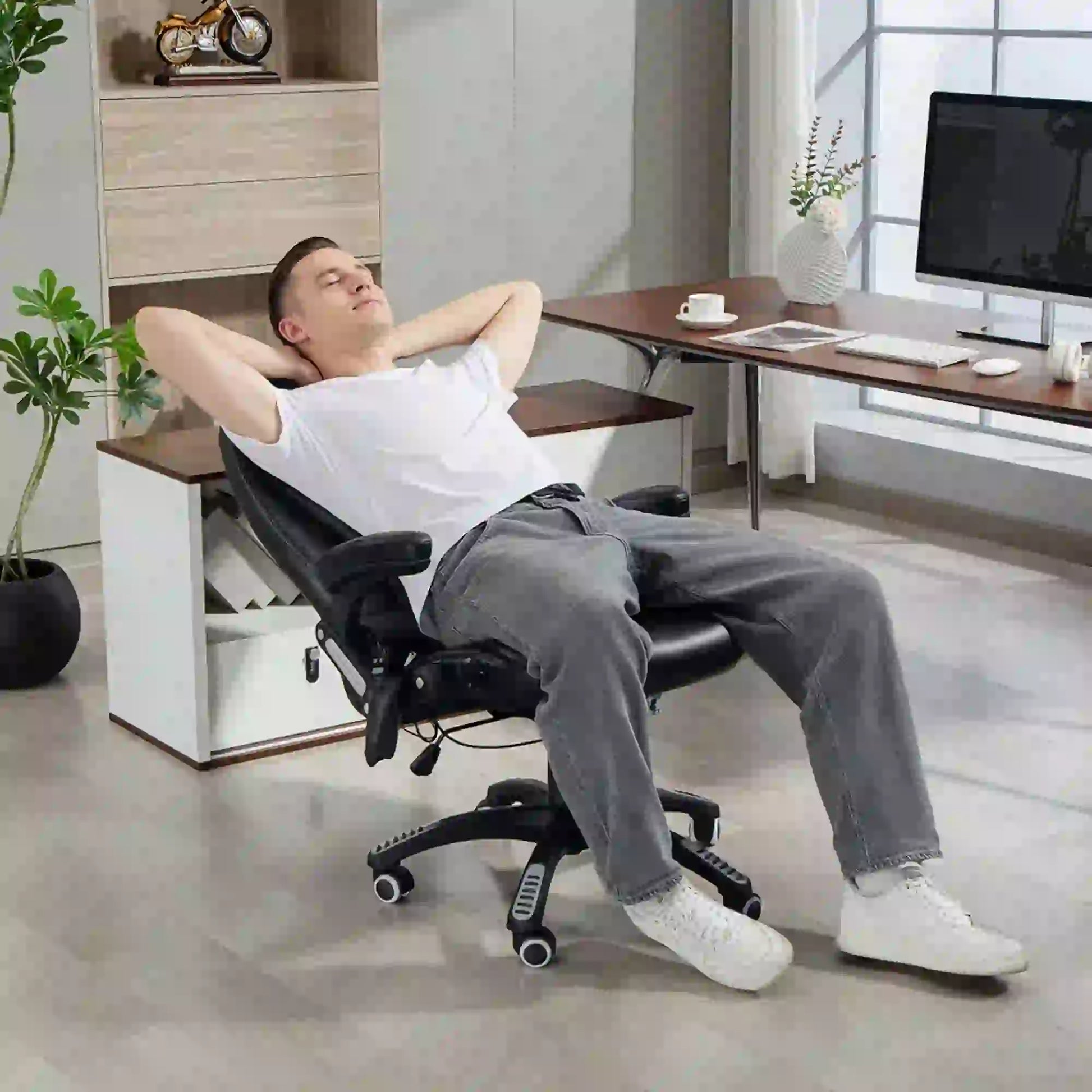 Reclining Massage Office Chair, High Back, Swivel Wheels, Black Office Chairs at Gallery Canada