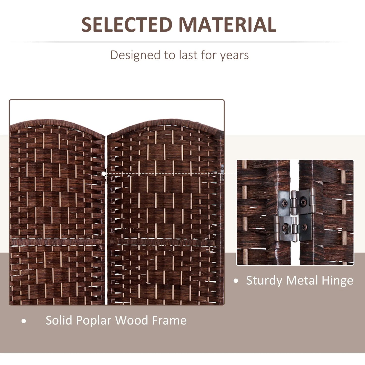 6ft Folding Room Divider, 4 Panel Wooden Frame, Brown Room Dividers at Gallery Canada