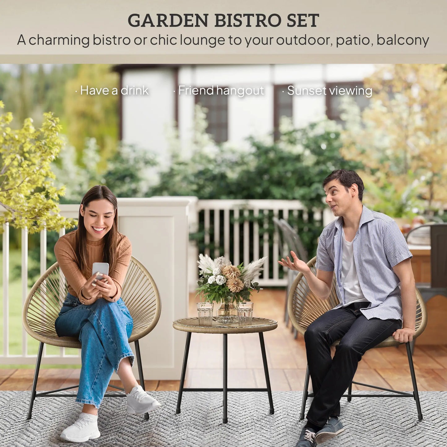3 Piece Wicker Patio Bistro Set, Acapulco Chairs, Glass-Top Table, Natural Wood Bistro Sets at Gallery Canada