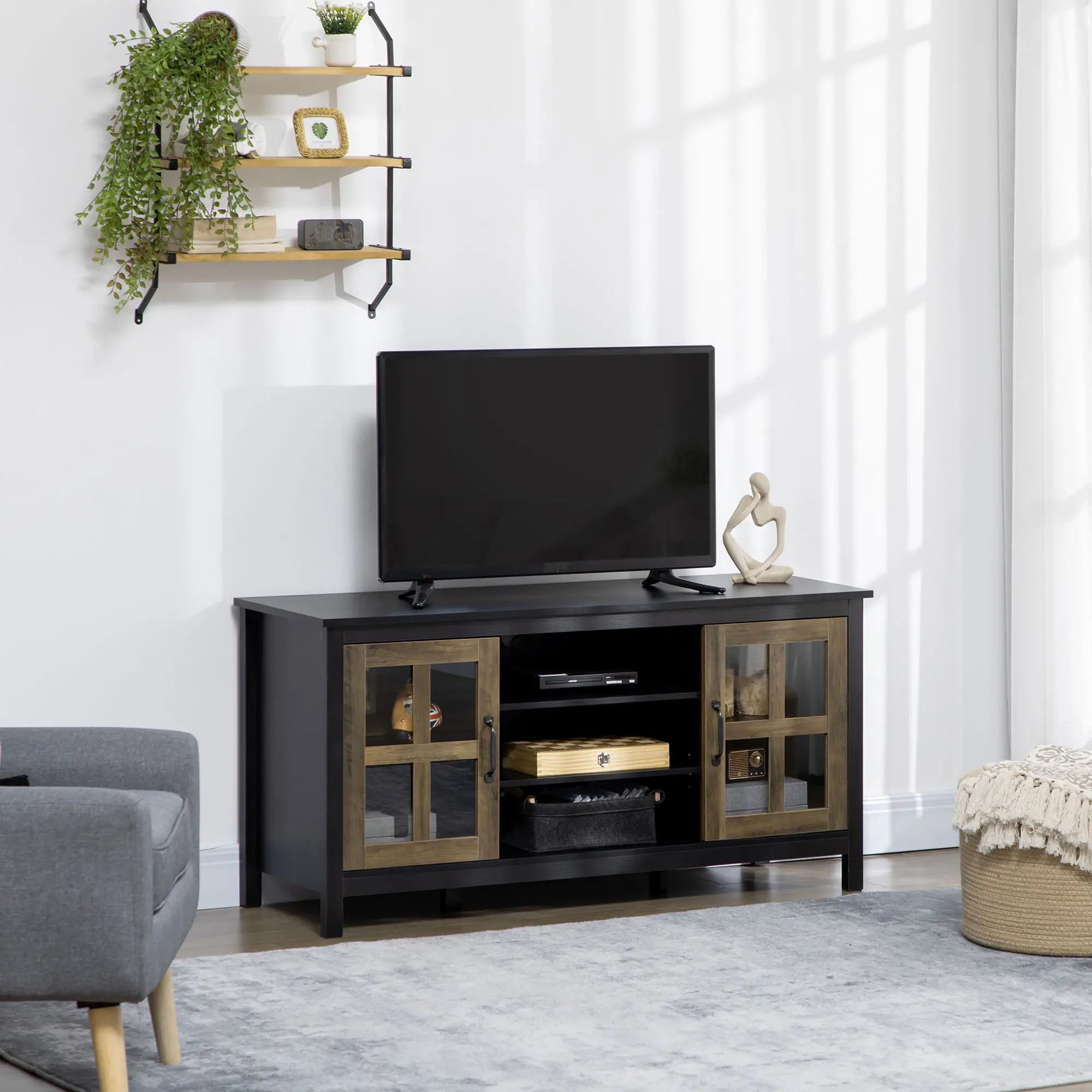 TV Stand for 55 Inch TVs, Adjustable Shelves, Cable Holes, Black TV Stands at Gallery Canada