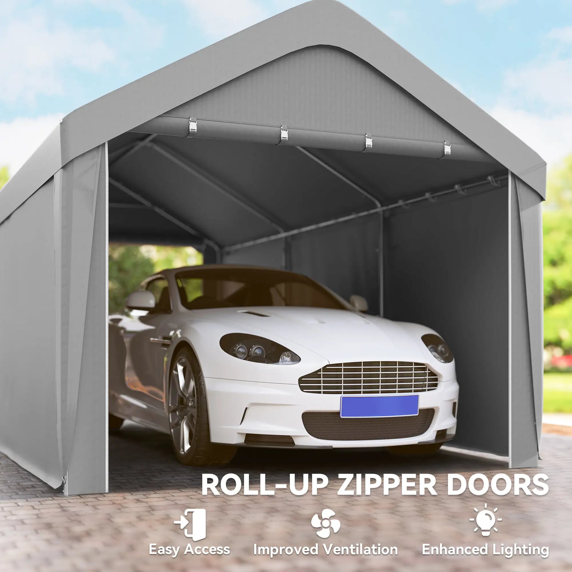10 x 20 ft Portable Garage, 2 Roll-Up Doors, Removable Sidewalls, Light Grey Car Shelters at Gallery Canada