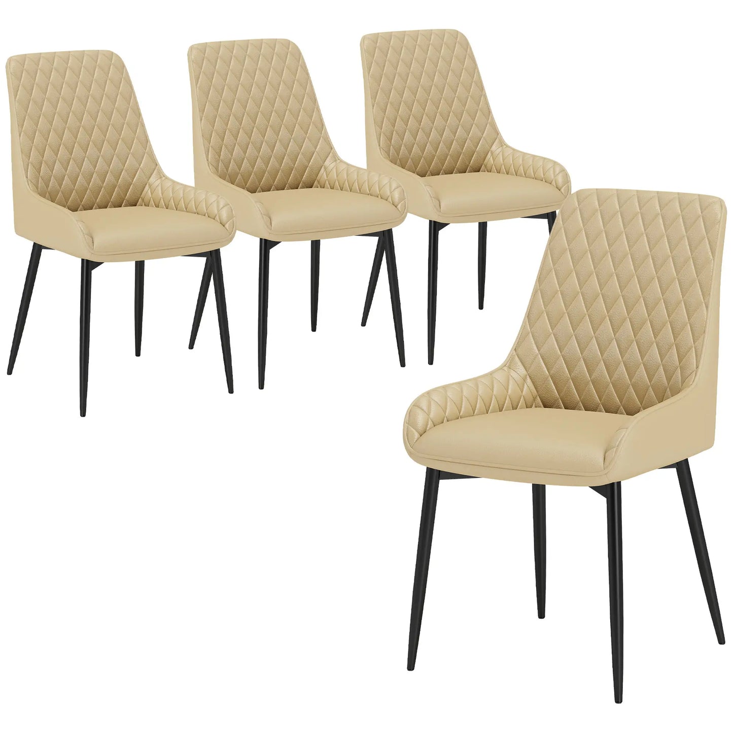 Upholstered Kitchen Chairs Set of 4, Diamond Tufting, Steel Legs, Khaki Dining Chairs at Gallery Canada