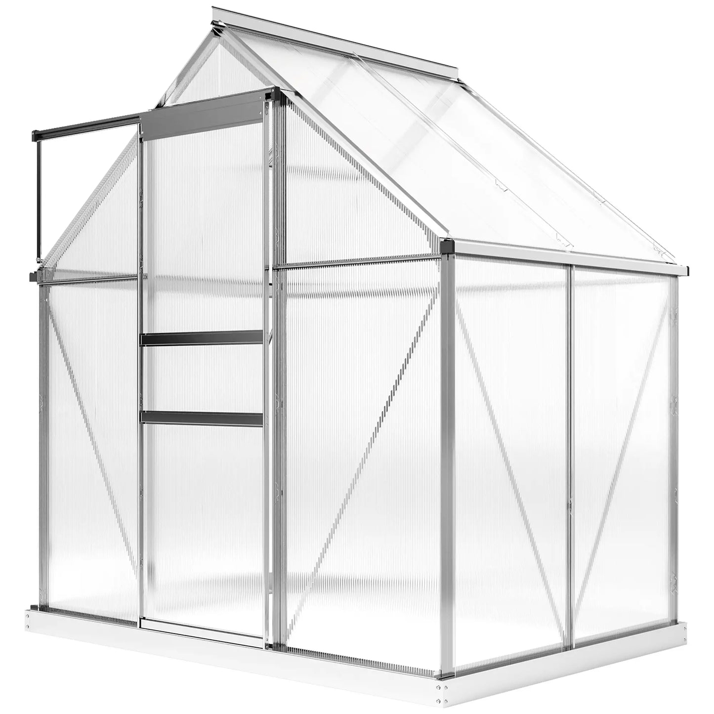 6' x 4' x 6.6' Walk-in Greenhouse, Polycarbonate, Adjustable Roof Vent Walk In Greenhouses Clear, Silver at Gallery Canada