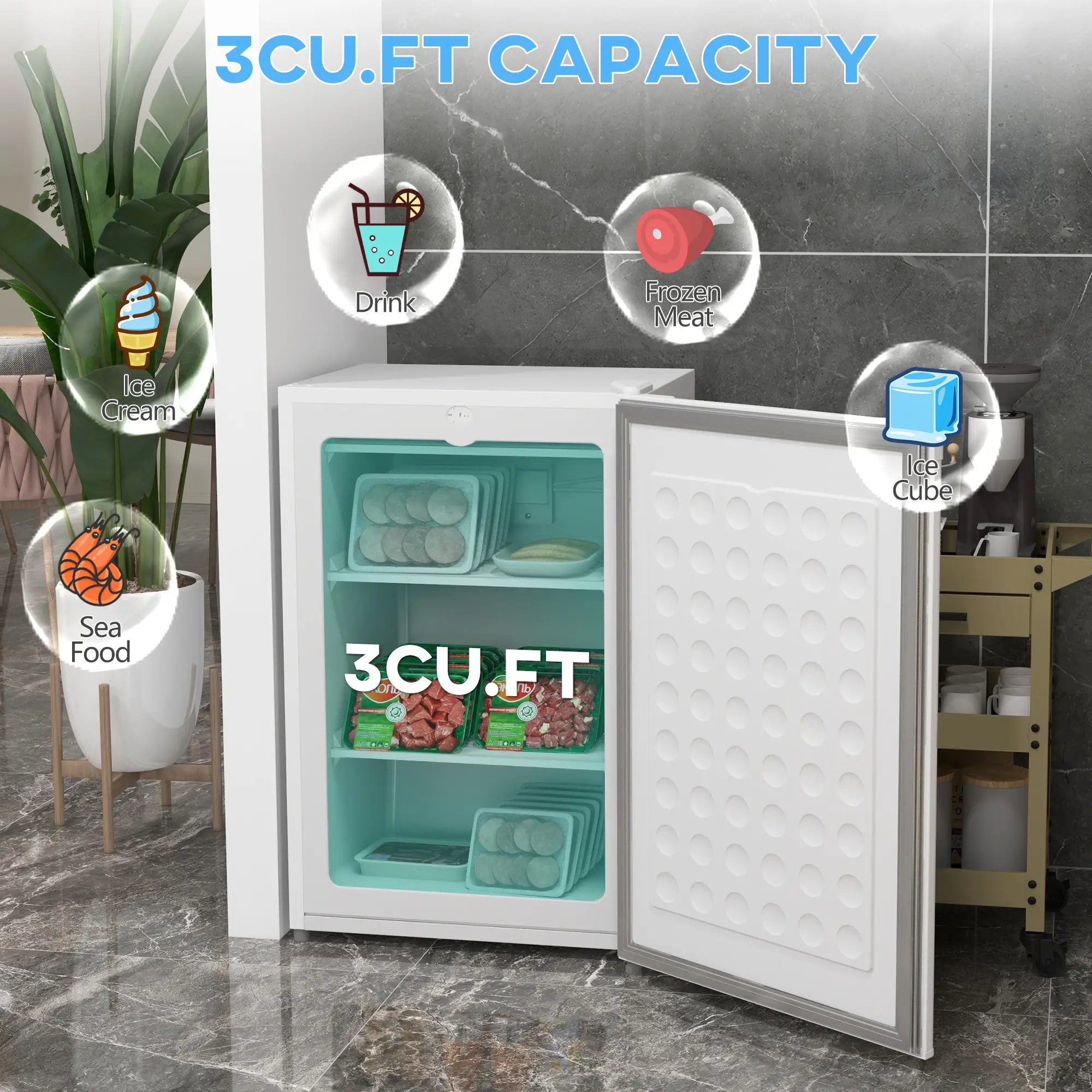 3 Cu.Ft Upright Freezer, Reversible Door, Adjustable Thermostat, White Small Kitchen Appliances at Gallery Canada