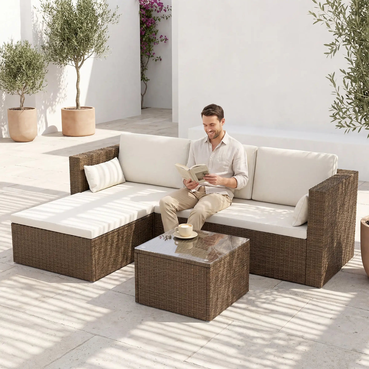 3Pc Rattan Patio Sofa Set W/ Coffee Table & Cushions Patio Furniture Sets at Gallery Canada