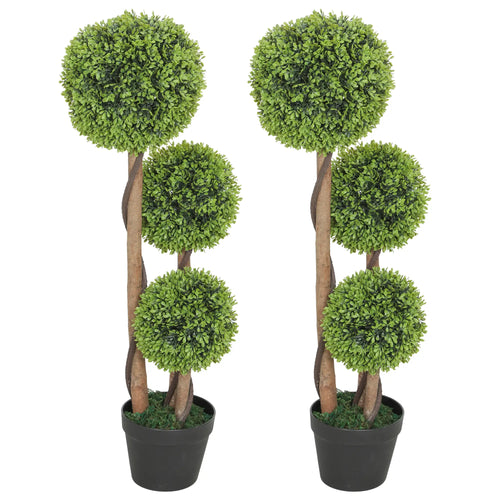 3FT Artificial Boxwood Topiary Trees, Set of 2, Green