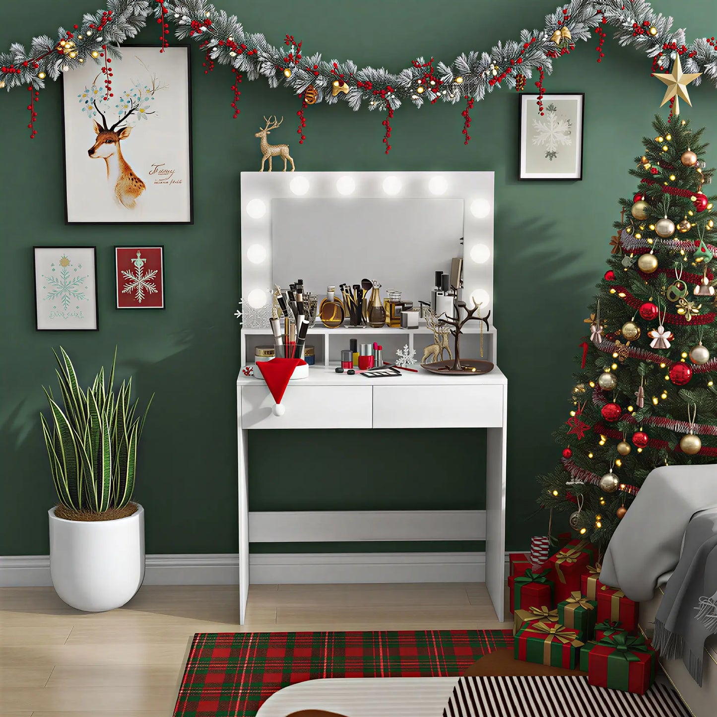 Vanity Table with LED Mirror, Drawers, for Bedroom, White Dressing & Vanity Tables at Gallery Canada