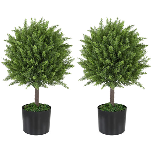 Set of 2 Artificial Cedar Topiary Trees in Pots, Green
