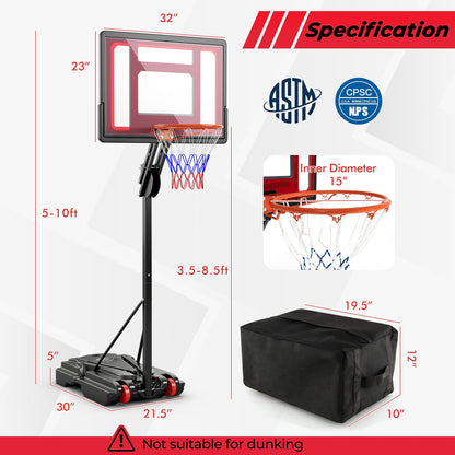 Basketball Hoop with 5-10 Feet Adjustable Height for Indoor Outdoor, Black Sport Equipments at Gallery Canada