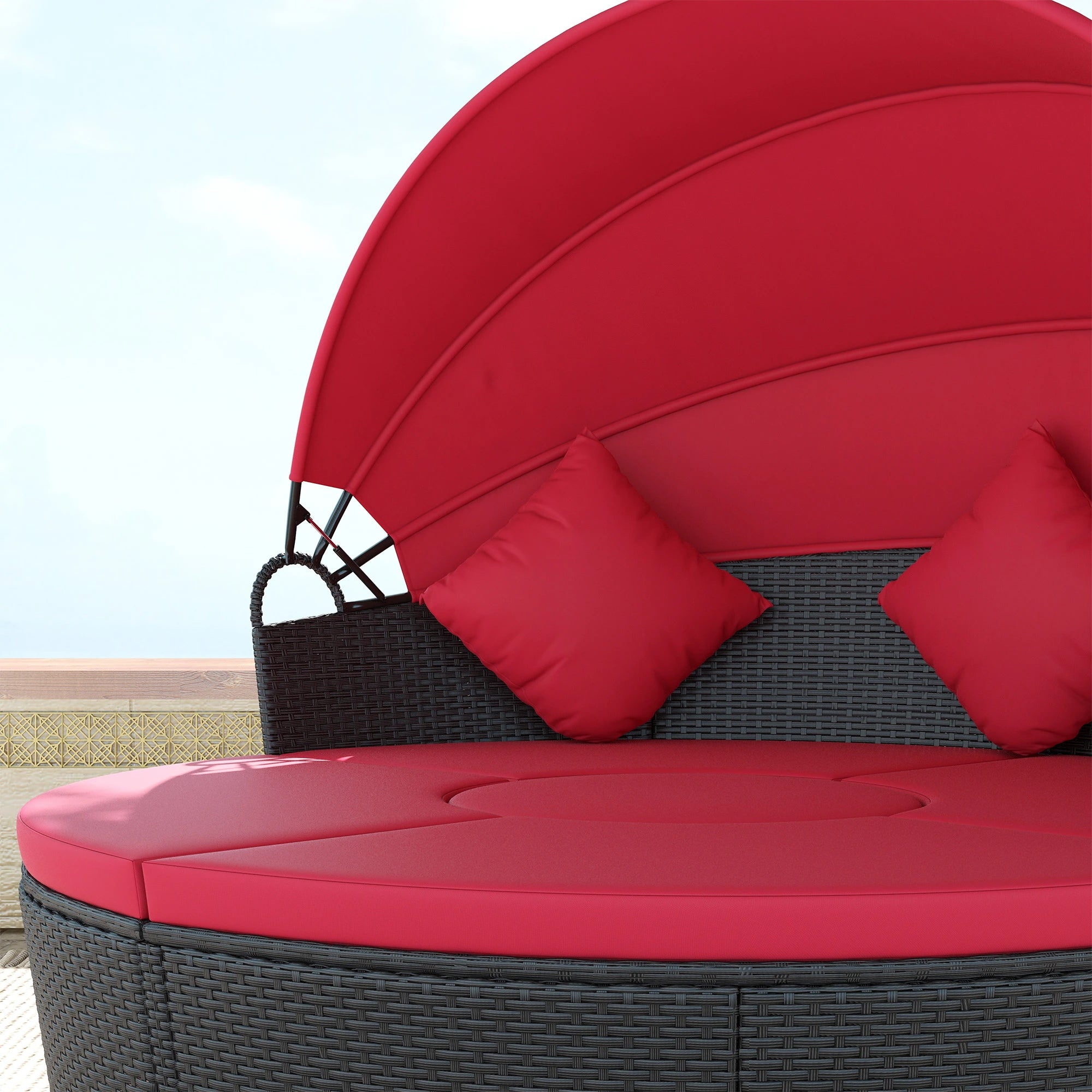 4-Piece Round Sofa Bed, Outdoor Daybed with Canopy, PE Rattan Wicker Lounge Chair Daybeds at Gallery Canada