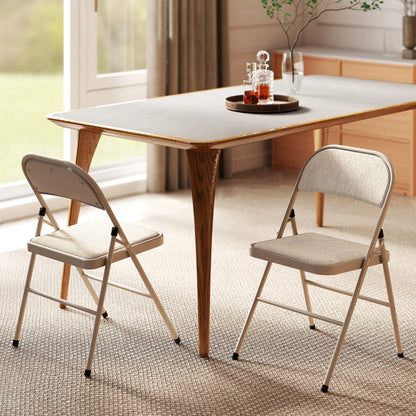 Metal Foldable Chairs, Linen Fabric Padded, Cushion Seat, Open Back, Beige Dining Chairs at Gallery Canada