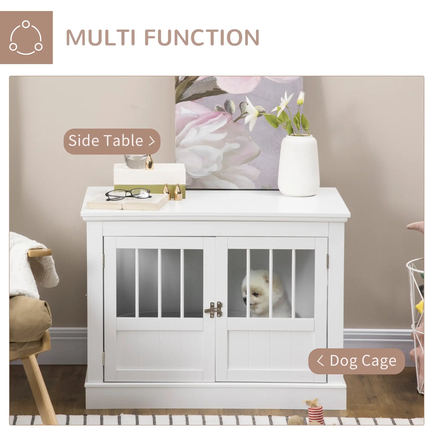 31" Dog Crate End Table, Three Doors, White Houses, Kennels & Pens at Gallery Canada