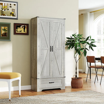 72" Farmhouse Pantry Cabinet, Adjustable Shelves, 2 Doors, Distressed, Light Grey Storage Cabinets at Gallery Canada