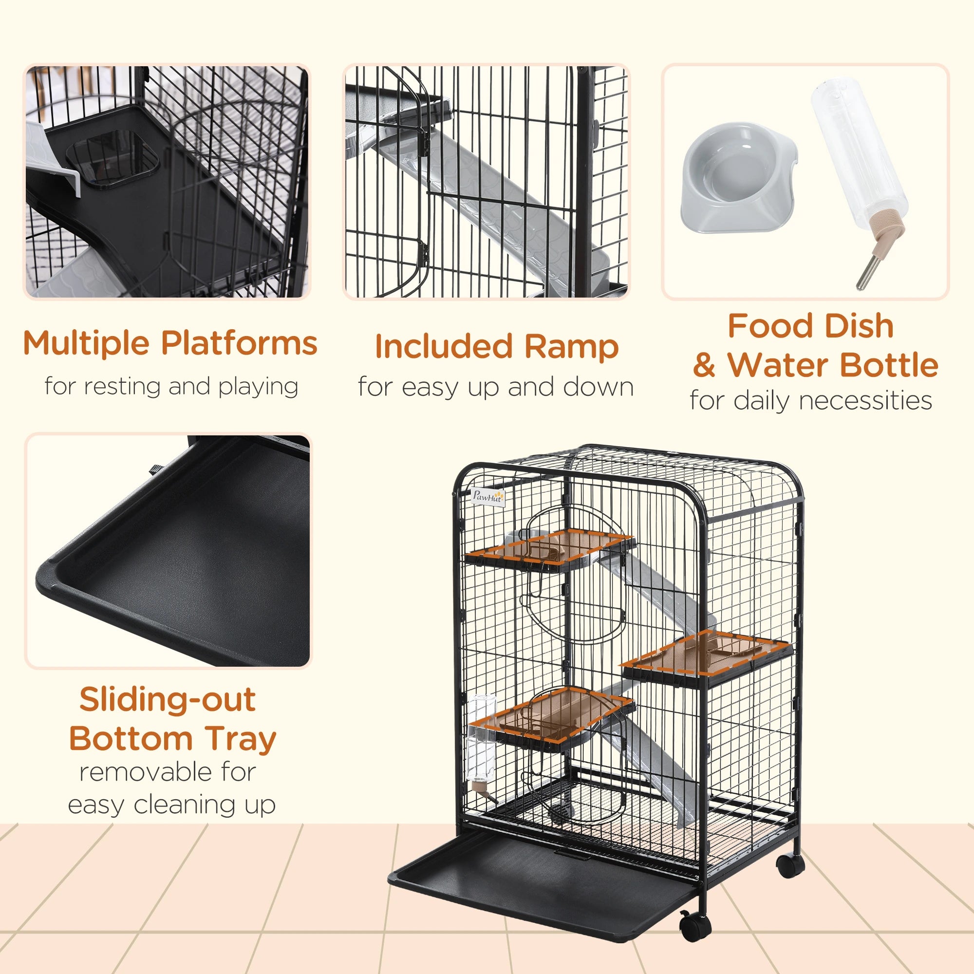 4-Tier Small Animal Cage, Rabbit Ferret Chinchilla Playpen, 24