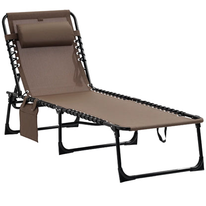 Outdoor Folding Chaise Lounge, Adjustable Backrest, Removable Pillow, Brown Lounger Chairs at Gallery Canada