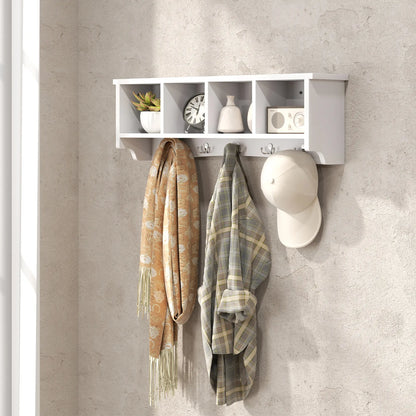 Wall Mount Coat Rack with Shelf, 28", 5 Hooks, 4 Compartments, White Clothing Storage at Gallery Canada