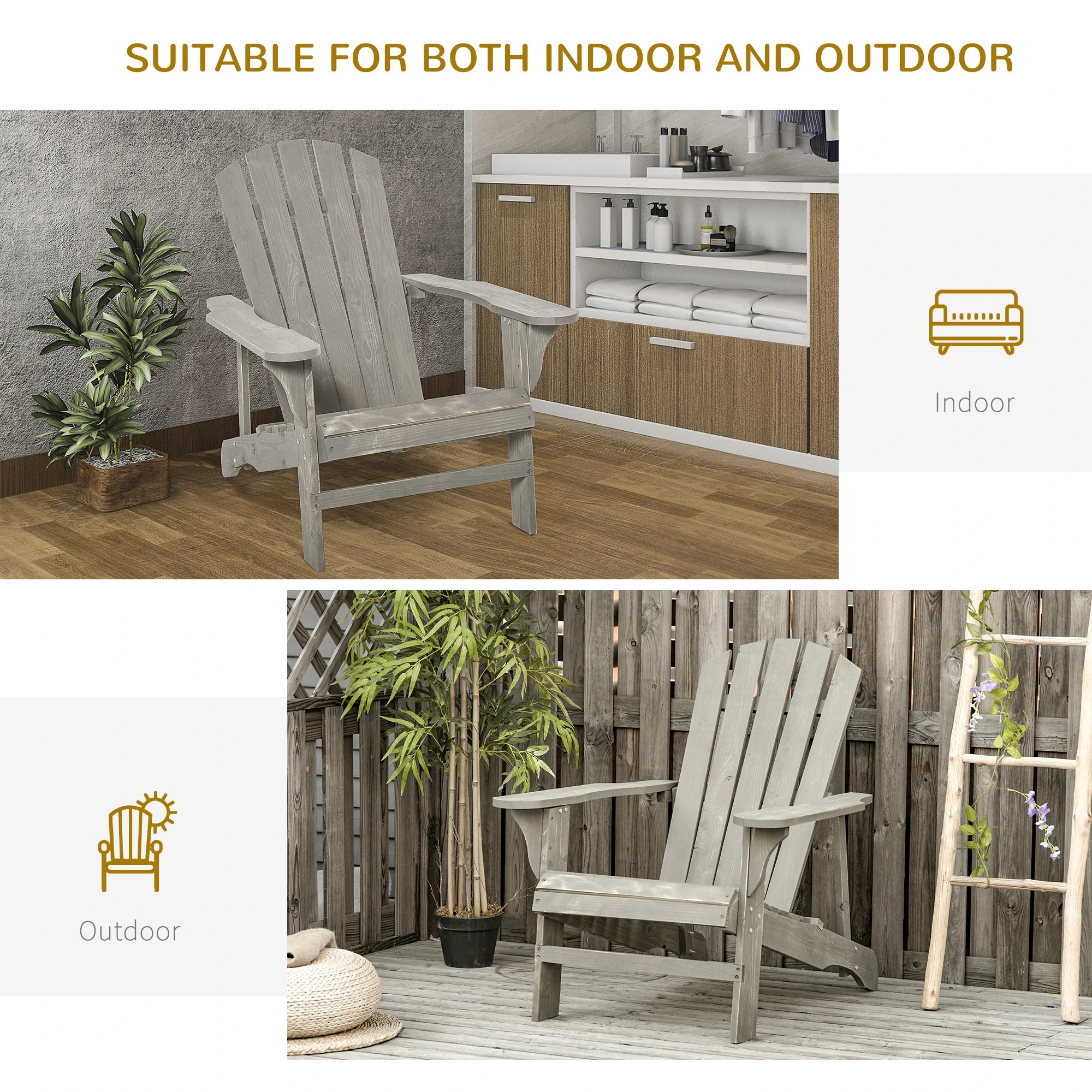 Wood Adirondack Chair, Outdoor Patio Chair, Slatted Design, Light Grey Patio Chairs at Gallery Canada