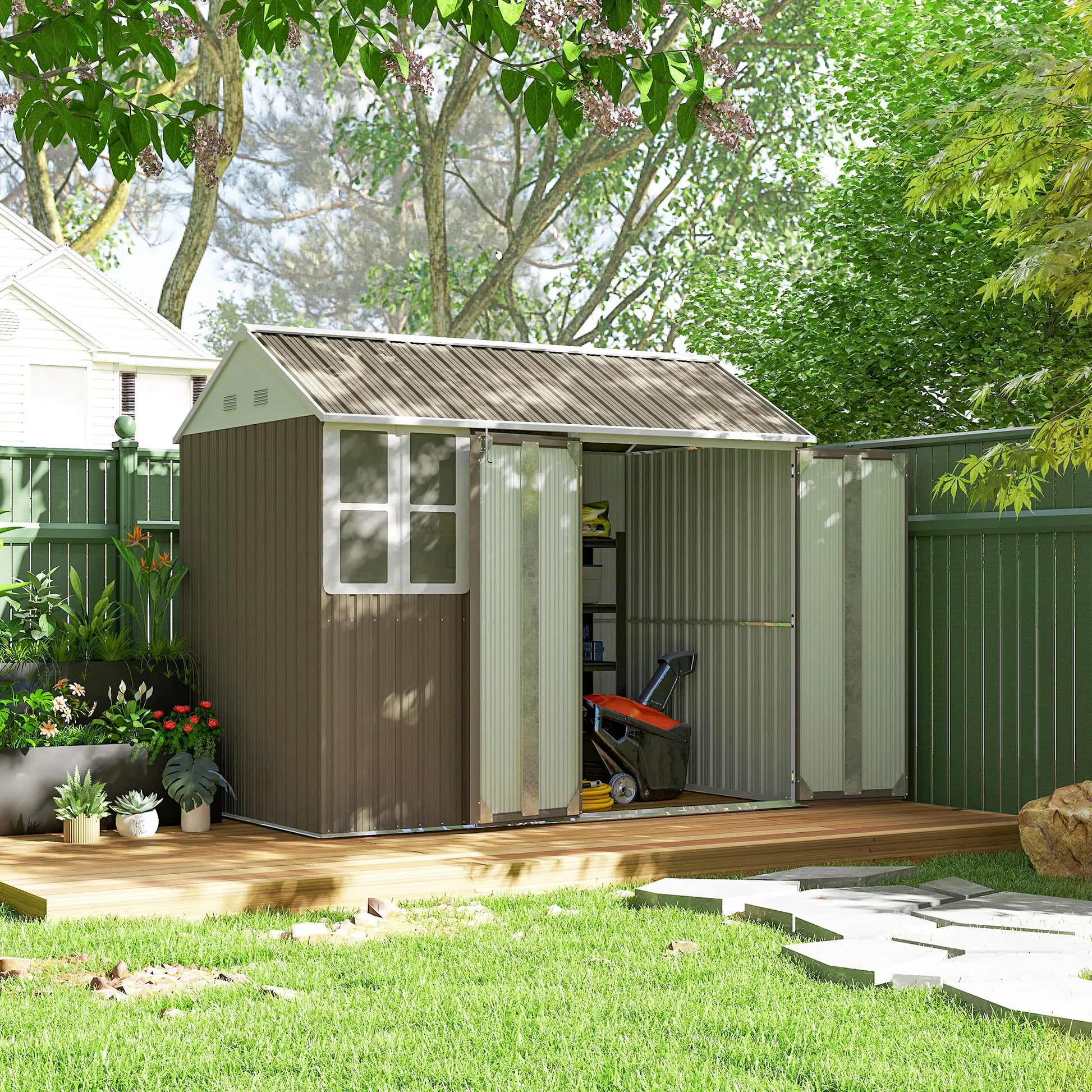 8.5' x 5.5' Metal Garden Shed, Outdoor Storage, Lockable Door, Light Grey Sheds at Gallery Canada