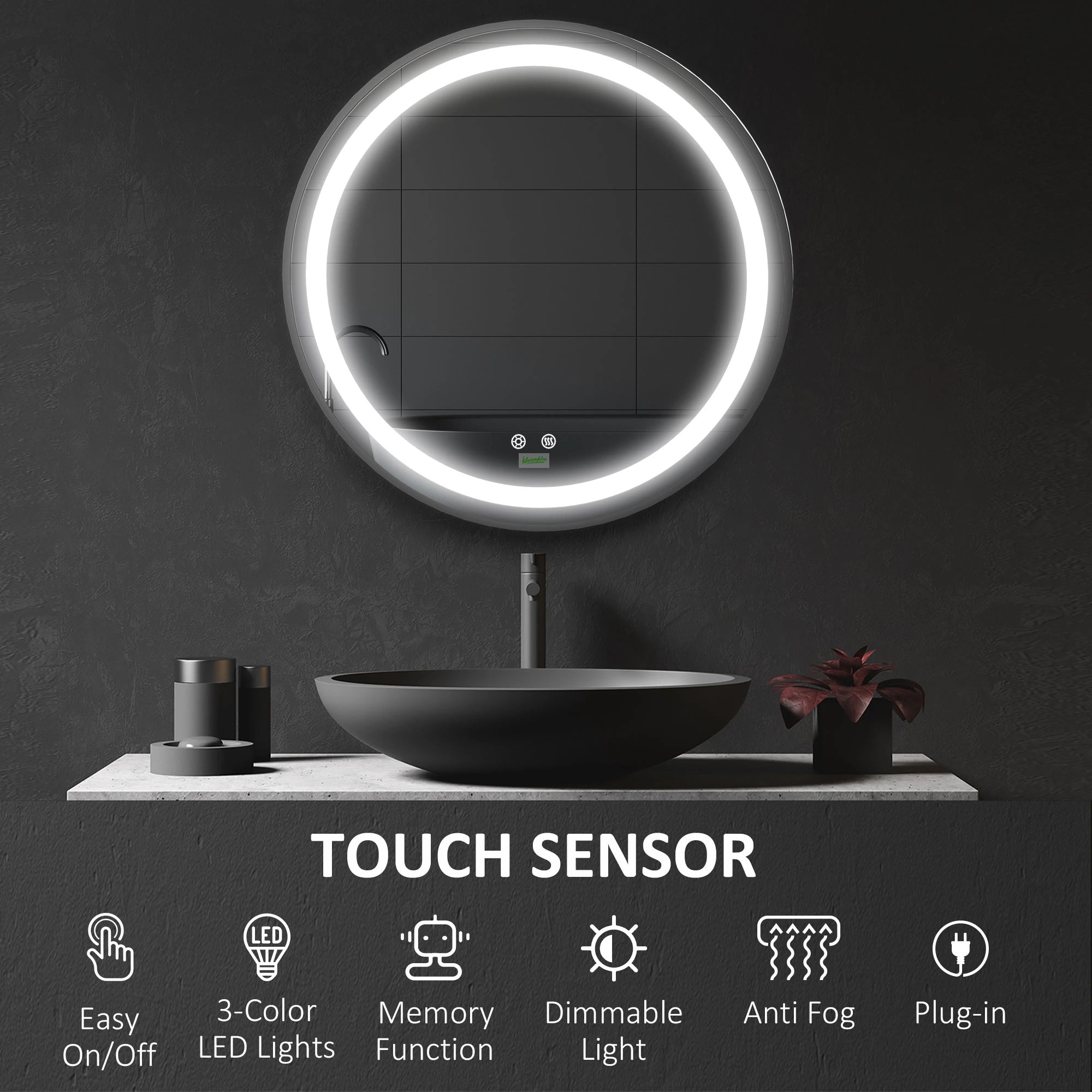 LED Bathroom Mirror, Dimmable Anti Fog, 3 Temperatures, 24 Inch, Color Wall Mirrors at Gallery Canada