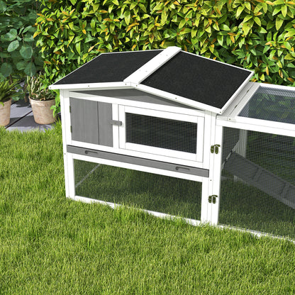 Wooden Rabbit Hutch Guinea Pig House with Removable Tray, Openable Roof, Trough, Run for Tortoises and Ferrets, Grey at Gallery Canada