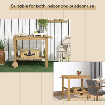 Outdoor Bar Cart, Wood Rolling Serving Cart, 2 Shelves, Wine Bottle Holders Cooler Boxes at Gallery Canada