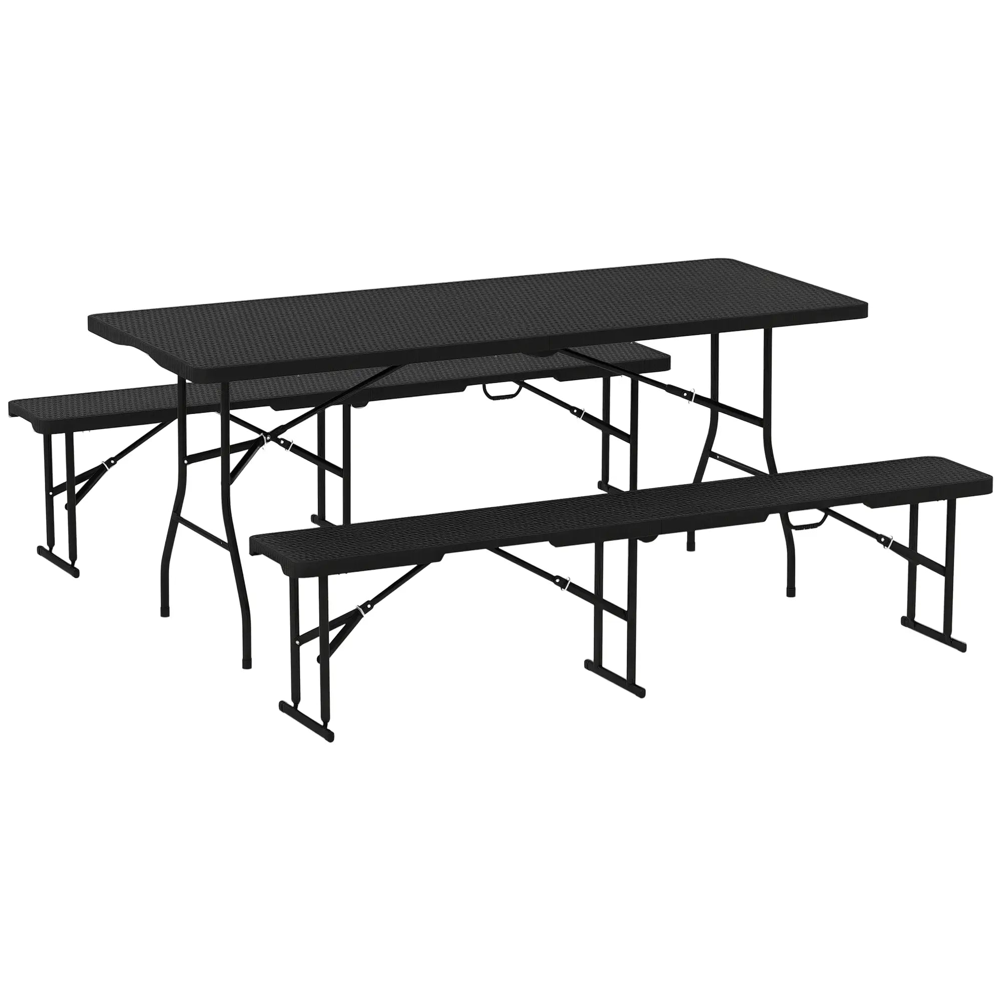 6FT 3PCS Faux Rattan Outdoor Table Bench Set, Folding Picnic Table with 2 Benches, Black Picnic Tables & Camping Chairs at Gallery Canada