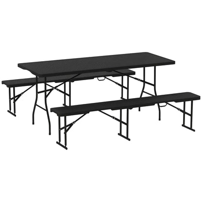 6FT 3PCS Faux Rattan Outdoor Table Bench Set, Folding Picnic Table with 2 Benches, Black Picnic Tables & Camping Chairs at Gallery Canada