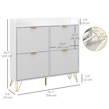 Shoe Storage Cabinet, 4 Flip Drawers, Adjustable Shelf, Holds 16 Pairs, White Shoe Storage Cabinets & Racks at Gallery Canada