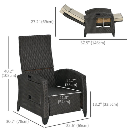 Outdoor Recliner Chair, Adjustable Backrest, Cushion, Side Tray, Khaki Chaise Loungers at Gallery Canada