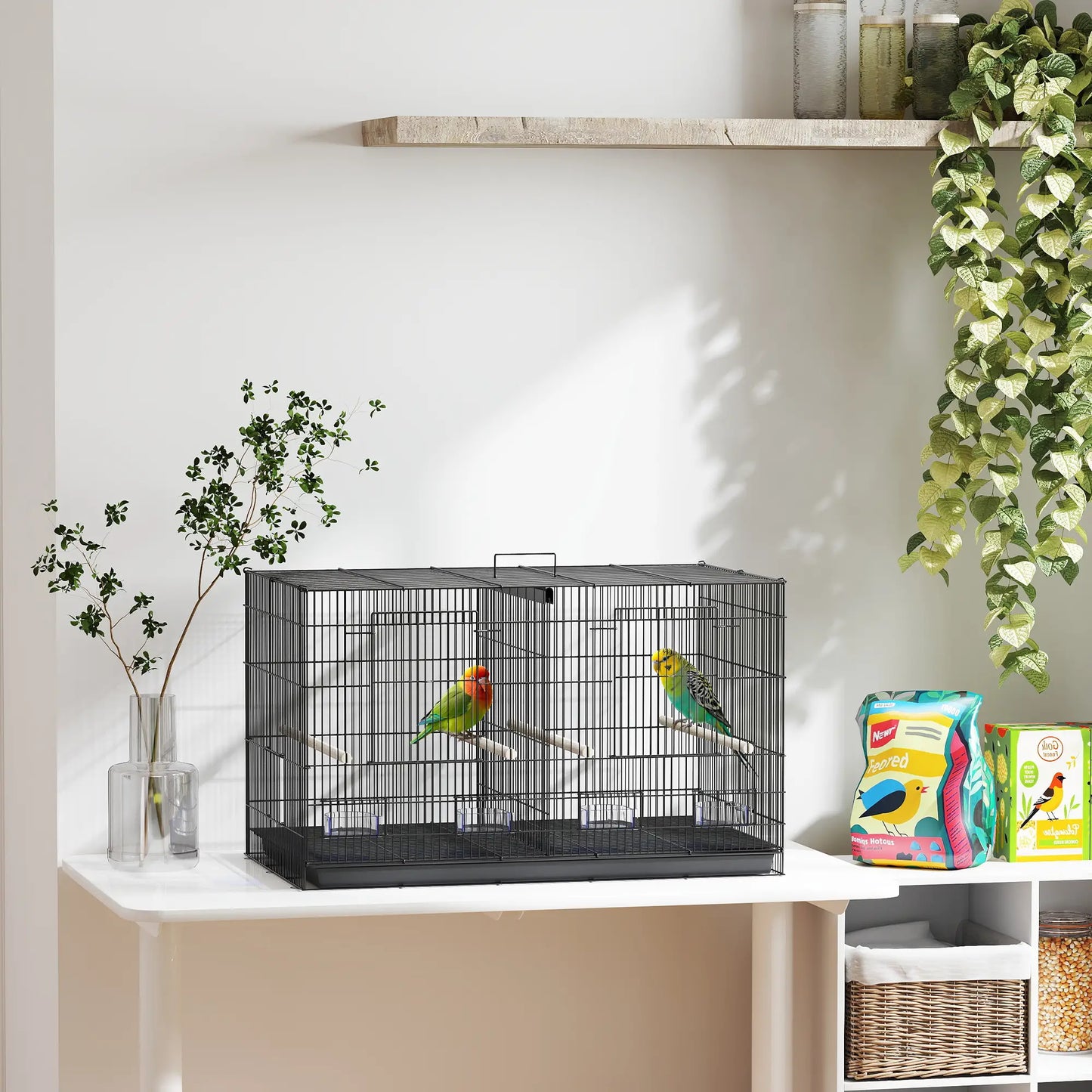 18" H Bird Cage, Large Parakeet Cage, Black