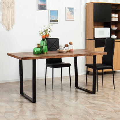 63" Industrial Dining Table, Wave-Edged Tabletop, Steel Legs, Rustic Brown, Brown Bar Tables & Dining Tables at Gallery Canada