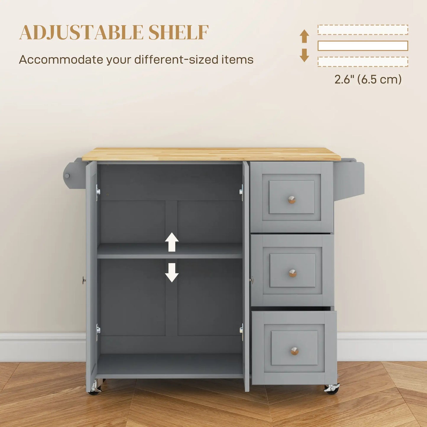 Kitchen Island on Wheels, Drop Leaf Cart with Drawers, Grey Kitchen Islands & Kitchen Carts at Gallery Canada