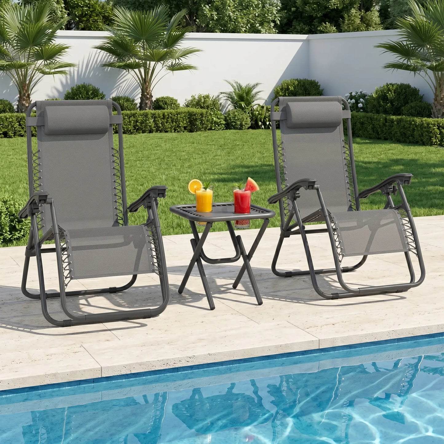 Zero Gravity Chair Set of 2, Patio Chair with Side Table, Grey Lounger Chairs at Gallery Canada