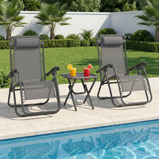 Zero Gravity Chair Set of 2, Patio Chair with Side Table, Grey Lounger Chairs Grey at Gallery Canada