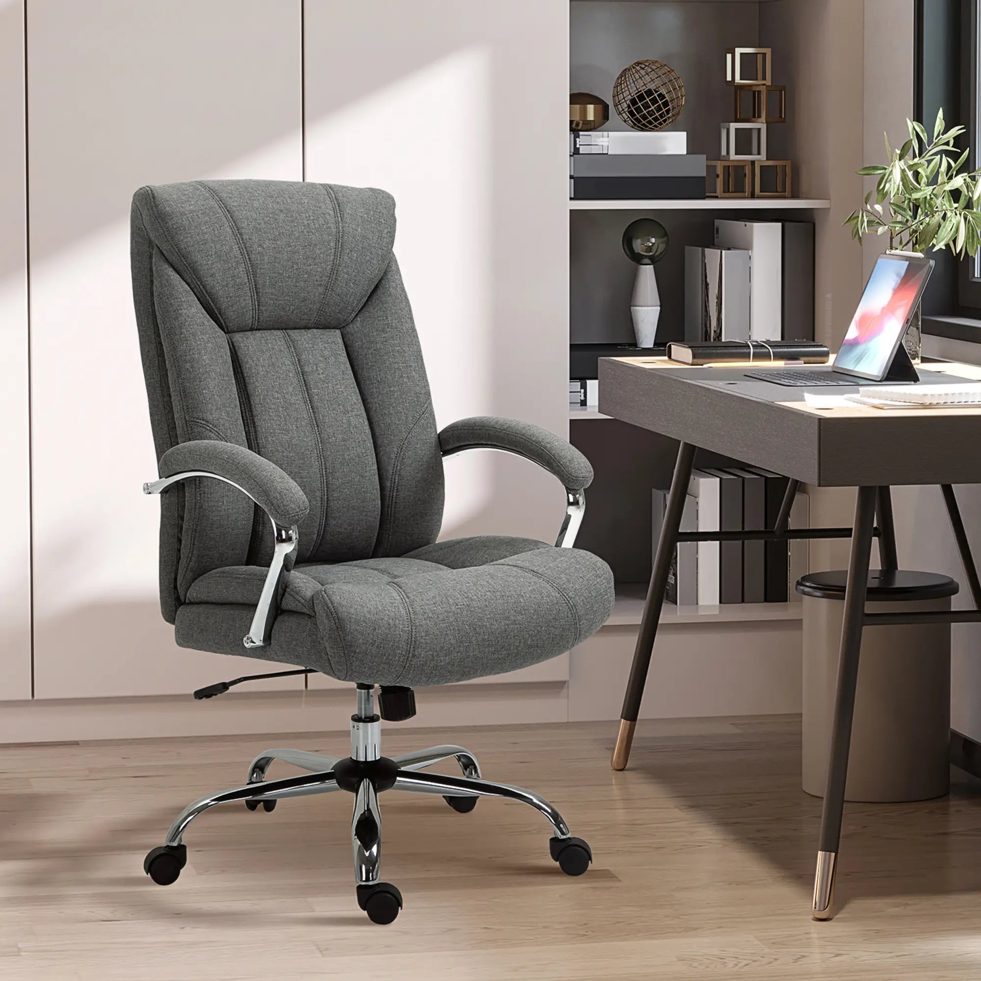 Ergonomic High Back Swivel Office Chair, Adjustable Height, Linen Fabric, Grey Executive & Manager Chairs at Gallery Canada