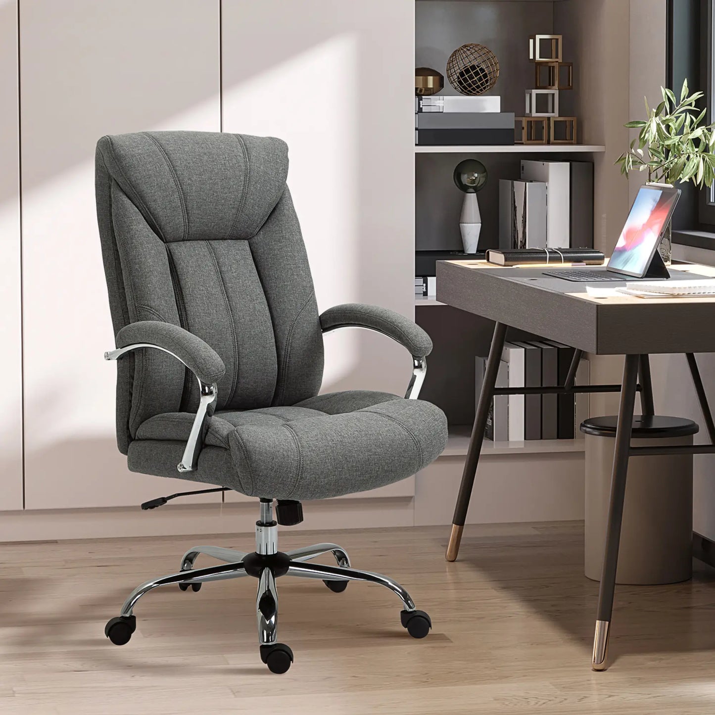 Ergonomic High Back Swivel Office Chair, Adjustable Height, Linen Fabric, Grey Executive & Manager Chairs at Gallery Canada