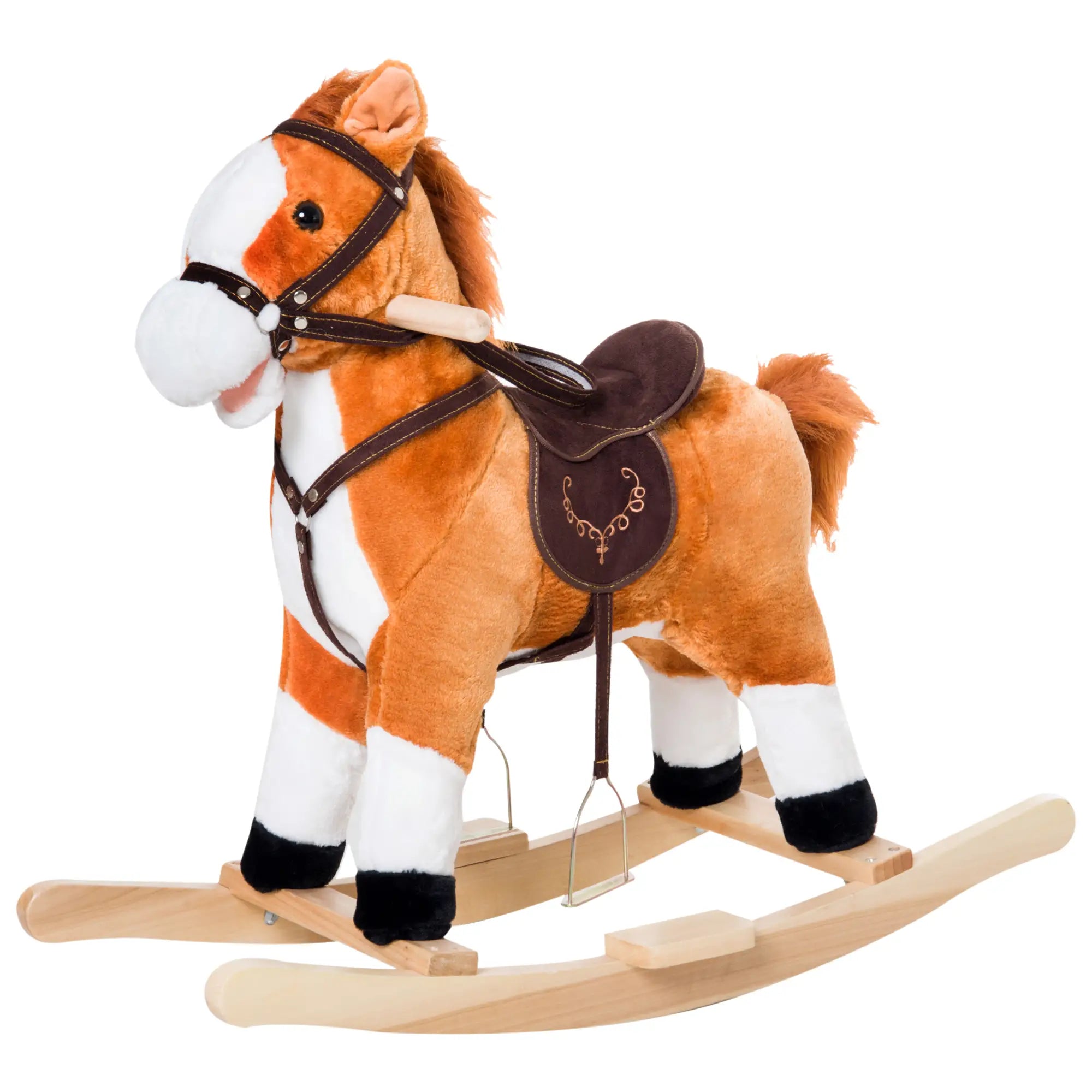 Kids Rocking Horse, Plush Ride-On Toy, Realistic Sound, Brown, Red Rocking Horses at Gallery Canada