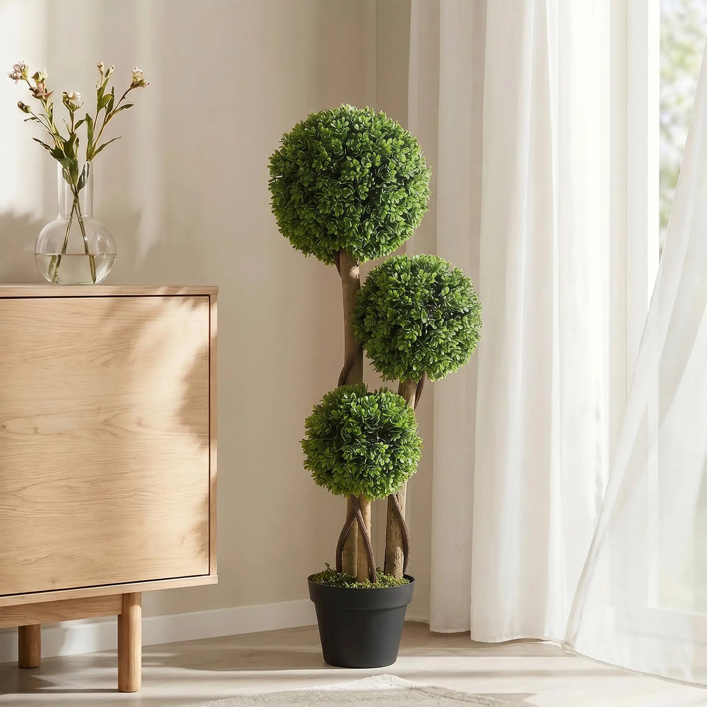 3FT Artificial Boxwood Topiary Tree, Triple Ball, Indoor Outdoor, Green Artificial Trees at Gallery Canada